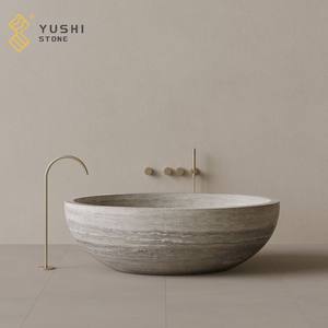 Baignoire de trempage autoportante moderne YUSHI avec égouttoir en marbre naturel de surface en pierre solide pour hôtels et bébés - Product Image 5