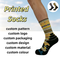 Chaussettes en polyester à logo personnalisé, imprimées par sublimation, motif géométrique vintage, colorées, style bohème, streetwear, chaussettes de sport