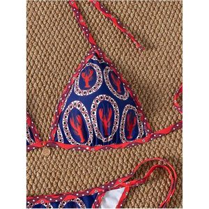 Ensemble bikini bohème 2 pièces pour femme FOXA, col halter, noué sur le côté, string, vêtements de plage, imprimé numérique, spandex, polyester extensible - Product Image 3