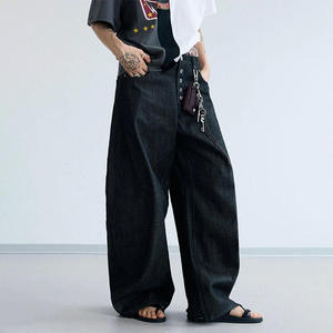 Vaqueros de mezclilla japonesa selvedge negros vintage personalizados, estilo hip hop, de pierna ancha, con diseño de ojales y remaches, para hombre, estilo streetwear. - Product Image 3