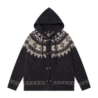 Cardigan en tricot acrylique à motif de personnage avec capuche, collection Hiver 2026, nouveau pull unisexe décontracté et polyvalent