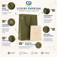 Sacs cadeaux en papier vert avec logo personnalisé, poignées en ruban, impression de logo doré pour l'emballage de vêtements de luxe HONPAK