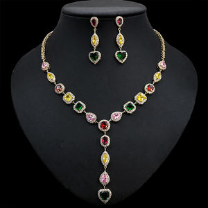 HIBRIDEレディースブライダルファッション<span class=keywords><strong>2</strong></span>個ネックレスペンダントイヤリングセットロングタッセル幾何学的デザインCZジルコン結婚式ビジューファム用 - Product Image 5