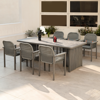 Ensemble de salle à manger extérieur moderne en aluminium, résistant aux intempéries, table et chaises empilables pour jardin, balcon, restaurant