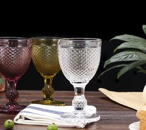 European Style Retro Solid Color Embossed Engraved Glass <b>Wine</b> Drinking <b>Goblet</b> - Product Image 4