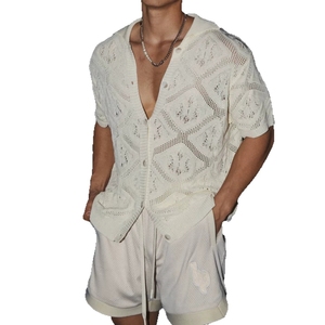 Elegante Camicia da Uomo in <span class=keywords><strong>Maglia</strong></span> di <span class=keywords><strong>Pizzo</strong></span> a <span class=keywords><strong>Maniche</strong></span> <span class=keywords><strong>Corte</strong></span>, Casual, Nuova Tendenza Moda Estiva 2026, Stile Trendy - Product Image 4