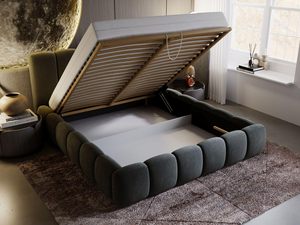 Lit moderne luxueux en velours avec coffre de rangement, <span class=keywords><strong>sommier</strong></span> à lattes, tête de lit capitonnée réglable à vérin à gaz et structure en bois - Product Image 6