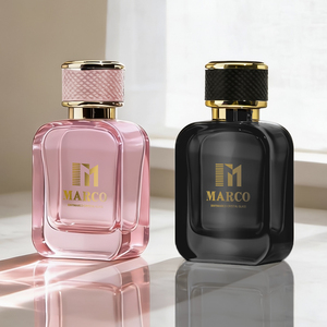 Flacone di Profumo Vuoto in Vetro Quadrato da 50ML con Tappo in Pelle Nera Design a Crimpatura - Product Image 4