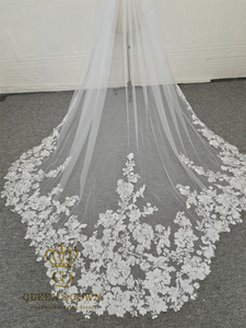 QUEENS GOWN Voile De Mariée Délicat Fan Forme Fleur Broderie Voile De Dentelle Avec Peigne À Cheveux Cathédrale Longueur pour La Mariée - Product Image 3