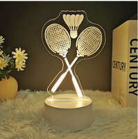 Lampe de nuit créative en 3D de badminton, lumière visuelle, lampe de table tactile USB, lampe de nuit, lampe de chambre à coucher, cadeau pour enfant