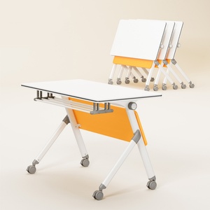 Modern Simple Wood Top Steel Frame Rectangle Training Room Conference Desk Folding School Training <b>Table</b> with Wheels <b>Foldable</b> - Product Image 3