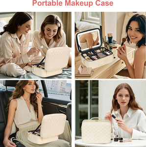 Estuche de <span class=keywords><strong>Maquillaje</strong></span> OBOX de Gran Capacidad, Maleta de Cosméticos Vacía para Viaje, Organizador de <span class=keywords><strong>Maquillaje</strong></span> con Espejo y Luz LED - Product Image 4
