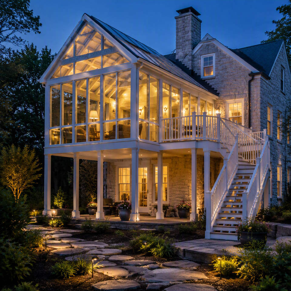 Modern Raised Aluminum Glass Sunroom with Gable Roof for Garden Deck ...