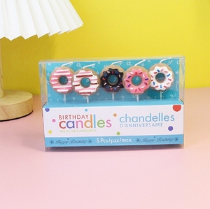 Bougies d'anniversaire populaires en forme de donut coloré, mignonnes, pour gâteaux, thème dessin animé, pour fêtes et célébrations, accessoires de pâtisserie - Product Image 2