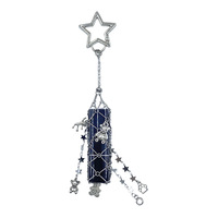Magnifique ensemble porte-clés et pendentif sac en acier inoxydable motif ours argenté, avec pochette en maille pour rouge à lèvres et chaîne pour crème pour les mains, à suspendre