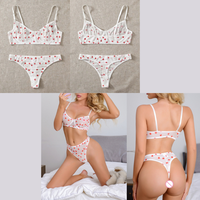 Valentine Femmes Coeur Soutien-Gorge avec Pantalon Sous-Vêtements Push up Sexy Lingerie Culotte Tenues Sangle Réglable