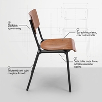 Chaise de salle à manger industrielle traditionnelle en chêne massif avec cadre métallique, assise et dossier en contreplaqué courbé, empilable, pour cuisine et maison, vente en gros