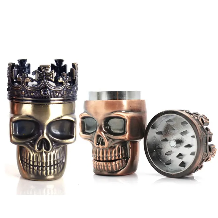 Amazon ebay hot sells steel zinc alloy personalizar bronze SkullHeads herb tobacco grinder for smoking