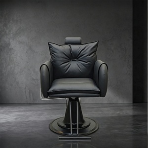 Chaise de barbier professionnelle pour salon de coiffure, en cuir PU, avec levage hydraulique, base ronde, design contemporain, mobilier commercial - Product Image 4