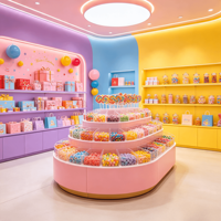 Conception d'intérieur personnalisée pour une confiserie |   Présentoir à bonbons à plusieurs niveaux en acrylique, étagères pour magasin de cadeaux, présentation complète sur le thème des fêtes