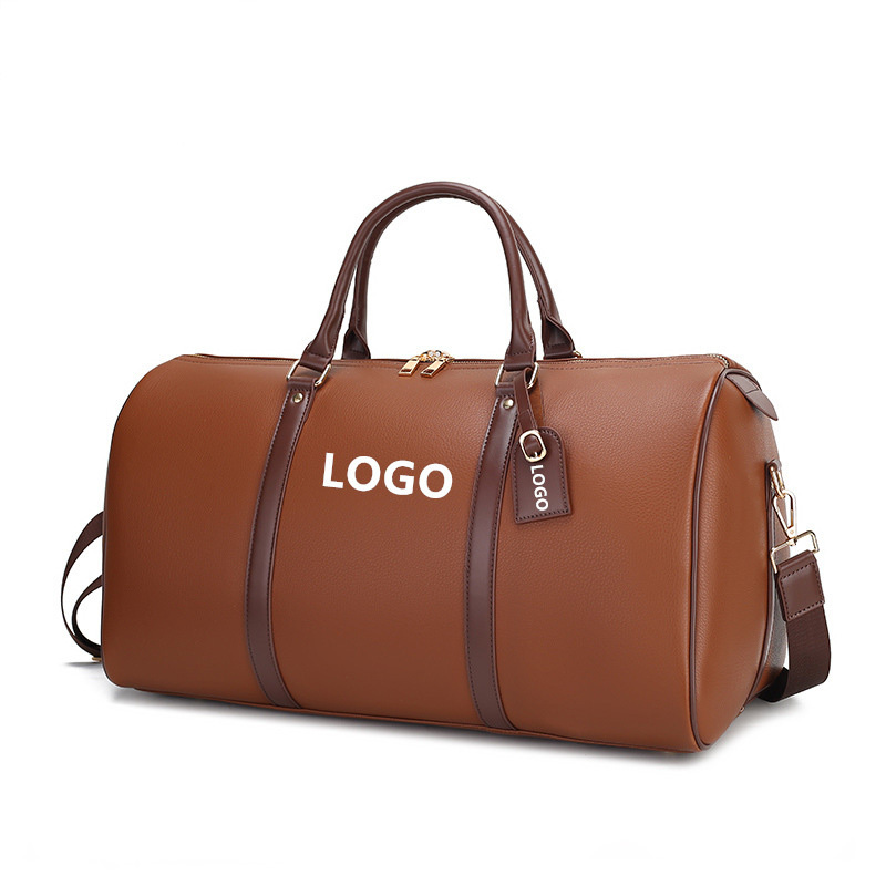 Low MOQ Custom Wholesale Vintage PU Leather Solid Color Soft Weekender Unisex Travel Duffel Bag Gym Carry on Luggage Portable