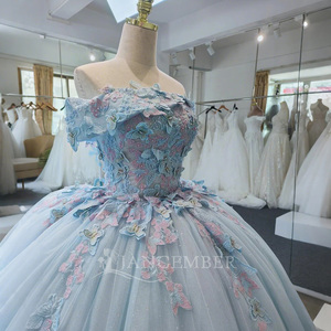 Jancember ANY03 Hada bebé azul cuello barco mariposa imperio vestidos de quinceañera - Product Image 4