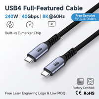 Câble USB-C vers USB-C USB4 toutes fonctions, transfert de données 40 Gbit/s, charge PD 240 W, vidéo 8K, tressé en nylon, OEM ODM, logo personnalisé