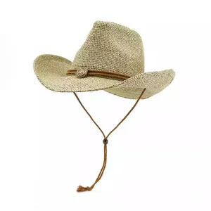 Chapeau Panama à large bord pour hommes, chapeau de paille de Cowboy mexicain, vente en gros