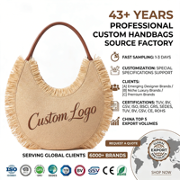 Natürliche Stroh-Gewebte Halbmond-Tragetasche Luxuriöse Fransenkante Brauner Henkel Strandtasche Tägliche Schicke Mode Damenhandtasche Maßanfertigung OEM