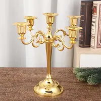 Candelabros com suporte de vela, candelabros com 5 braços dourados de bronze dourado, adereços de casamento, decoração de casa, suporte de vela de metal