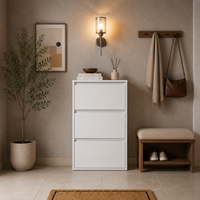 ASSOC Meuble à chaussures ultra-plat en acier de qualité 155 mm avec 3/4 tiroirs basculants à fermeture silencieuse – Organisateur d'entrée pour appartement