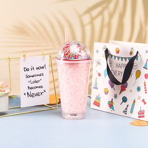 450ml Solid Pastel Color Dinosaur Pattern <b>Plastic</b> Tumbler Double Wall Design with Straw Multicolor Confetti Dome Lid Mini - Product Image 4