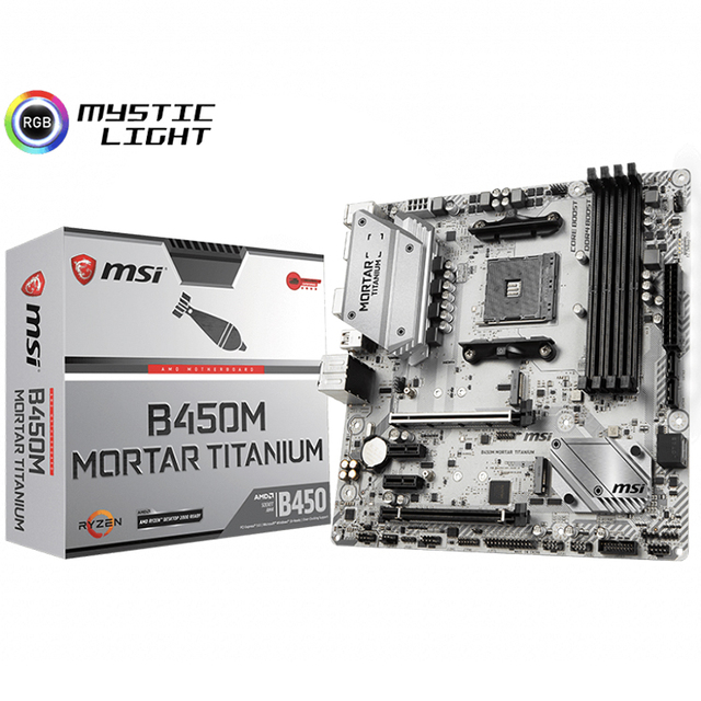 Used MSI B450M MORTAR TITANIUM with Socket AM4 MicroATX Gaming Motherboard for AMD Ryzen Processor