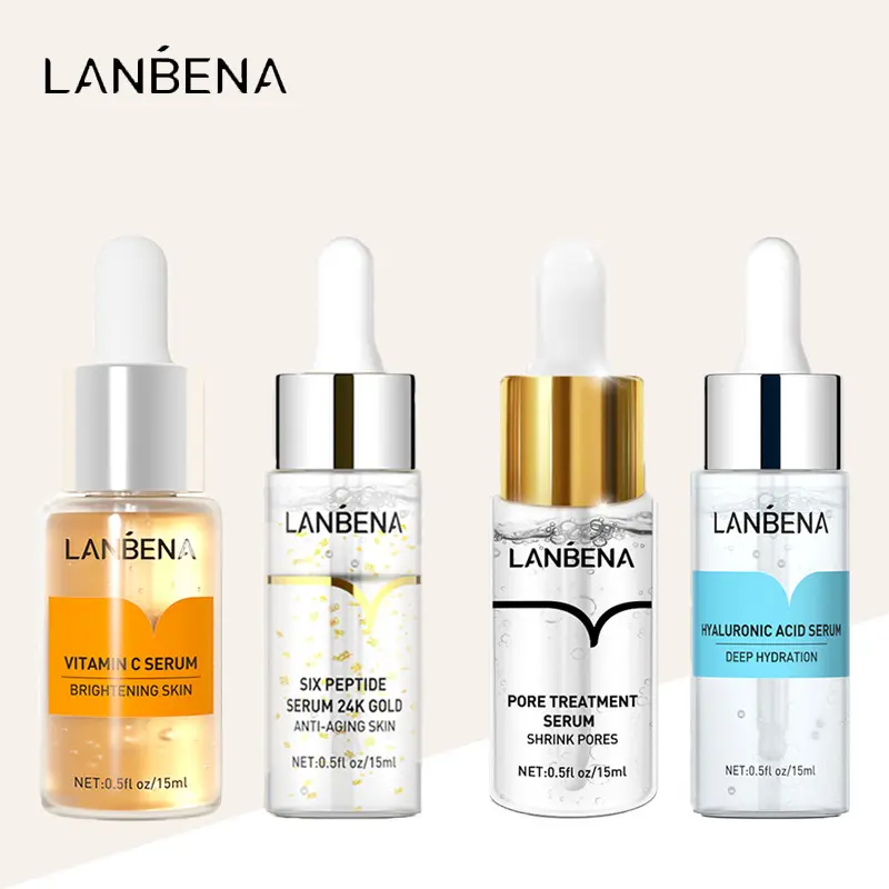 LANBENA 24K Gold Six Peptides Serum Anti-Wrinkle Anti-Aging Serum Lift Firming Treatment Fine Lines Moisturizing Whitening