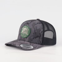Casquette de performance en tissu éponge à 5 panneaux avec patch en caoutchouc camouflage, personnalisable, vente en gros, casquette d'extérieur unisexe à fermeture snapback, haute performance, très vendue