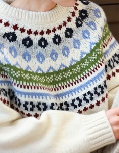 NARI Daily Women's Oversized Crew Neck Fair Isle Wool Knitted Sweater Pullovers <span class=keywords><strong>Pull</strong></span> <span class=keywords><strong>de</strong></span> <span class=keywords><strong>ski</strong></span> chaud et à manches longues <span class=keywords><strong>de</strong></span> style coréen - Product Image 4