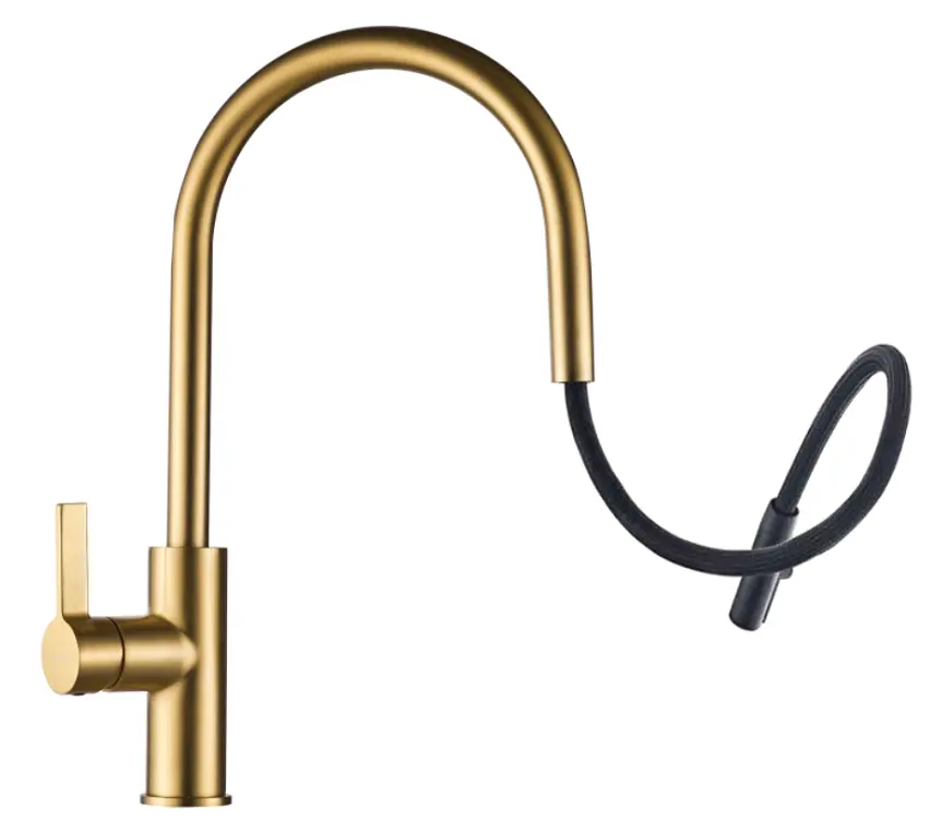 PVD Matte gold finish pull-out Kitchen mixer  hidden spout type    high-quality brass kitchen faucet