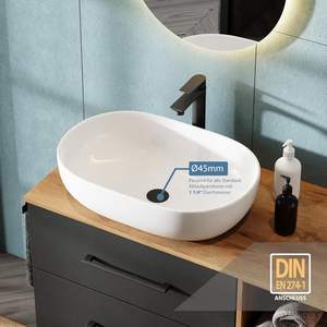 Ensemble de meubles de salle de bain Planetmbel LUX, <span class=keywords><strong>meuble</strong></span> <span class=keywords><strong>sous</strong></span>-<span class=keywords><strong>vasque</strong></span> mural de 100 cm, <span class=keywords><strong>vasque</strong></span> sur plan de travail de 60 cm, blanc, chêne doré/anthracite - Product Image 5