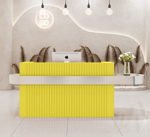 Meubles de salon de beauté en bois rayé, écologiques, durables et minimalistes, vente en gros, nouveaux modèles, bureau de réception moderne pour le bureau - Product Image 6