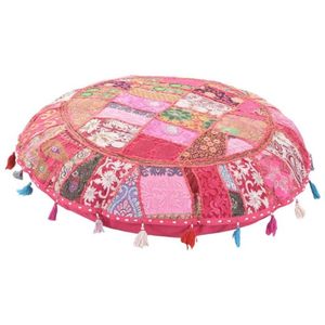 Buy Large Cotton <b>Floor</b> Pillow Online Indian Handmade Patchwork Cotton <b>Floor</b> Pillow with Tassels - Product Image 1