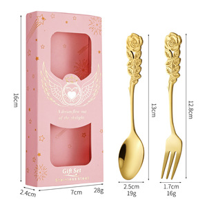 Ensemble de couverts écologiques YOUNIS Classic Rose Handle Spoon Fork, acier inoxydable de qualité alimentaire, pour café, thé, dessert, glace, salade - Product Image 5
