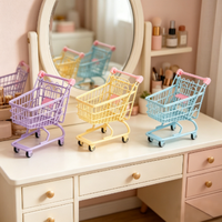 Chariot de rangement portable en métal durable couleur bonbon, mini chariot à roulettes pour cosmétiques, rouge à lèvres et fards à paupières