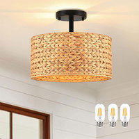 Plafonnier LED 110V en fer de style campagnard américain avec abat-jour en tissu tressé, pour salon, chambre et balcon, Fourniture exclusive transfrontalière