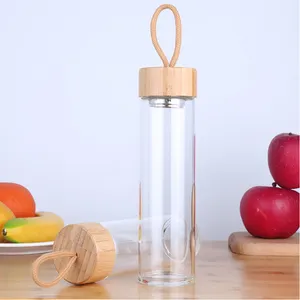 Wholesale Water Bottle with tea fruit infuse Sport Drink Tea Cup with bamboo lid and rope