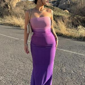 Vestido Midi Casual de Verano para Mujer, Sin Tirantes, con Espalda Descubierta, Color Degradado, en Oferta - Product Image 3