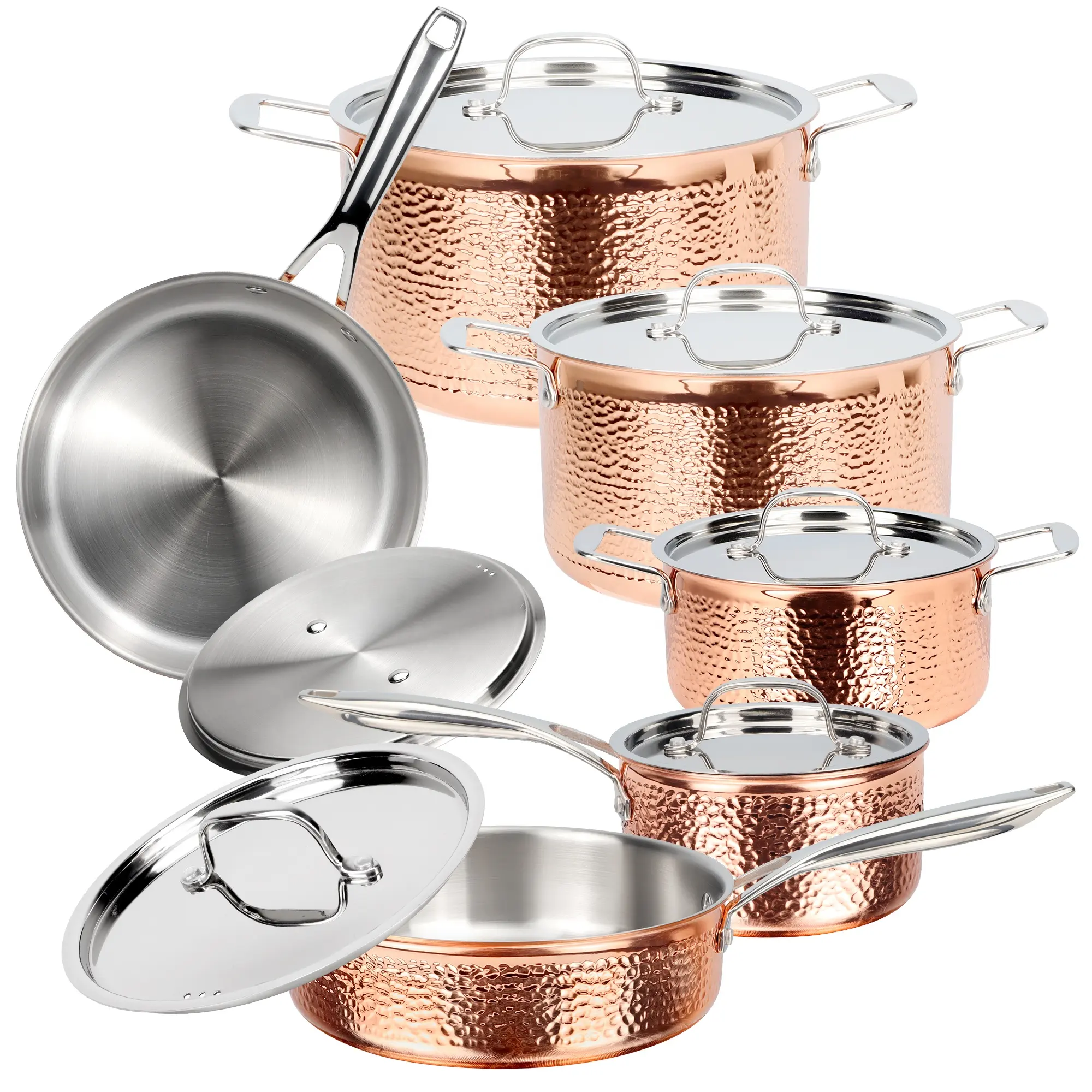 12 cái hình dạng thẳng Đồ dùng nhà bếp nồi 3 ply đồng thép không gỉ Cookware Set với búa thiết kế