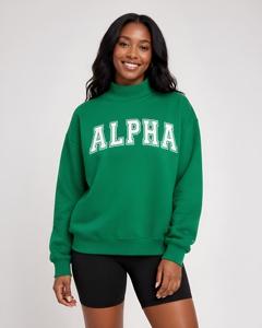 Sudadera de Cuello Alto para Mujer, con Letra Grecia ALPHA Bordada en la Parte Delantera, Personalizada, 100% Algodón, Ecológica, para Otoño e Invierno - Product Image 5