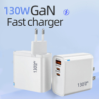 Oem USB-C 65W GaN-lader 130W 3-poorts smartphone type-C voedingsadapter multiport USB-C PD snelladen bureaulader 120W