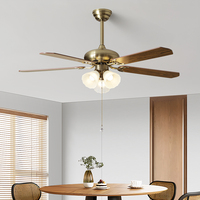 Ventilateur de plafond LED classique de 52 "avec corps en bois massif 6 vitesses 5 lames chaîne de traction télécommande et lampe Daining Teble