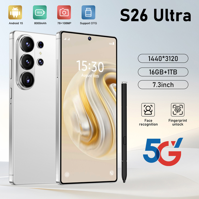 22GB+2TB  2026 Latest S26 Ultra HD Camera Smartphone for 5G Network Experience 108MP Rear Camera
